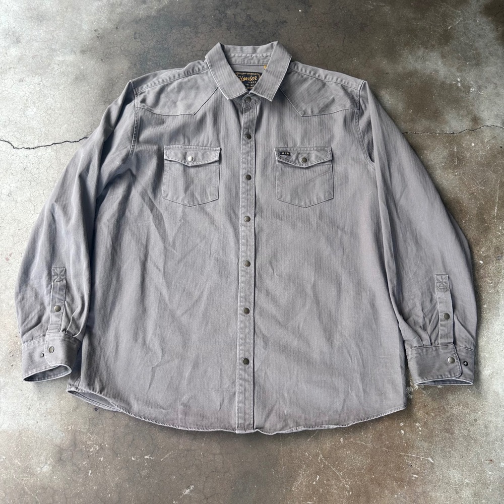 Howler Brothers Western Shirt Mens XL Grey Excellent Pearl Snap Herringbone